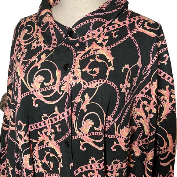 ASOS Design Curve Belted Twill Mini Swing Shirt Dress in Chain Print - Picture 7 of 14